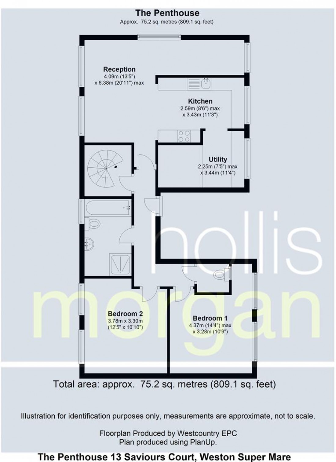 Floorplan for The Penthouse ( 13 ) St Saviours Court,, Weston-Super-Mare